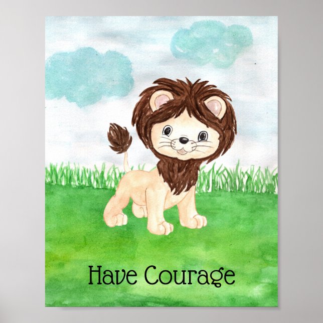 Póster Cita de Cute Baby Lion Tener Coraje Guardería (Frente)