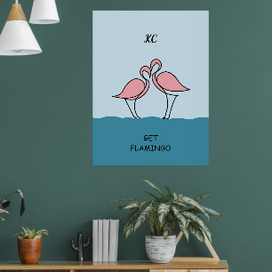 Póster Cita de dos flamencos rosados Monogram en el agua