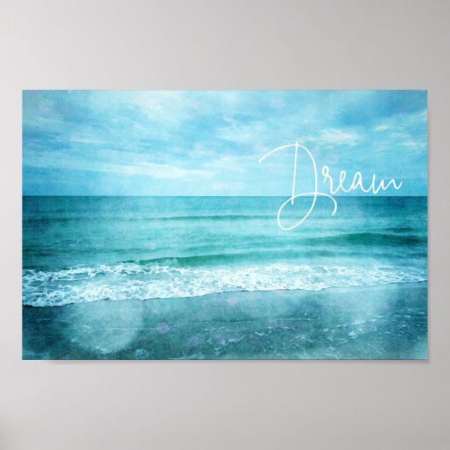 Póster Cita de Dream Beach Verde azulada del océano azul (Frente)