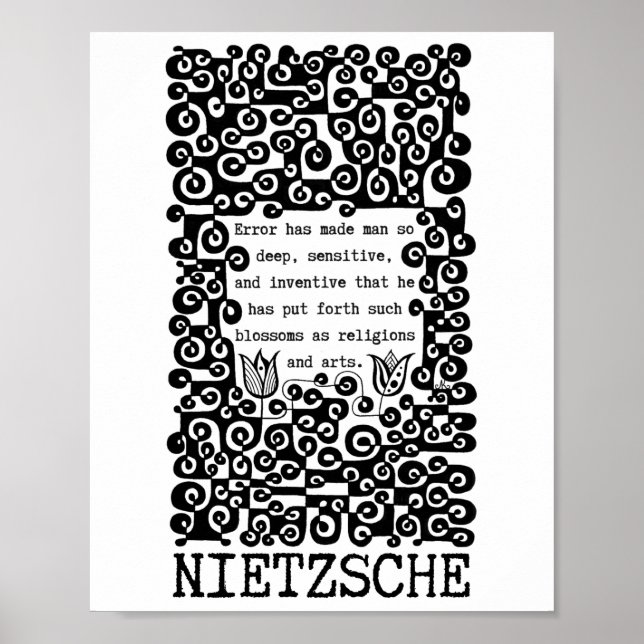 Póster Cita de ERROR en blanco y negro de Nietzsche (Frente)
