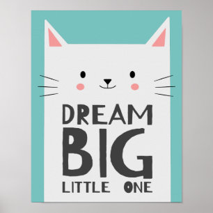 Póster Cita de Gato Lindo Sueña Grande para Habitación de