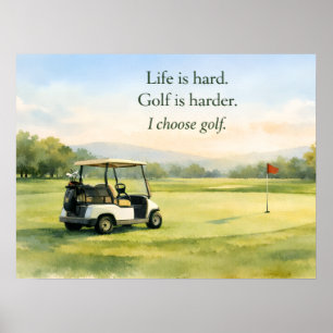 Póster Cita de golf con carrito de golf en verde