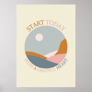 Póster Cita de gratitud boho – Comienza hoy con gratitud