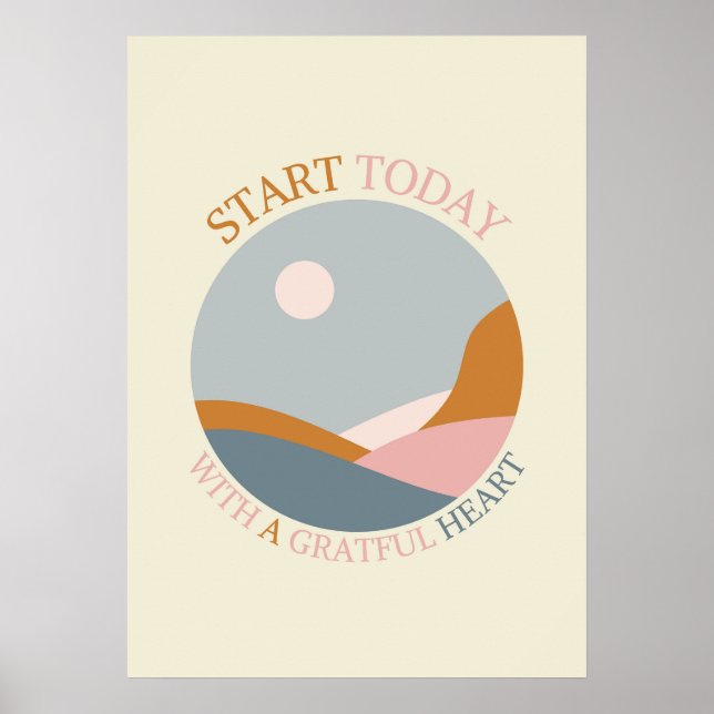 Póster Cita de gratitud boho – Comienza hoy con gratitud (Frente)
