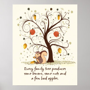 Póster Cita de humor para árbol familiar beige