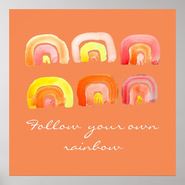 Póster cita de inspiración retro del arcoiris naranja (Frente)