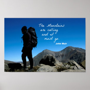 Póster Cita de John Muir: Las montañas están llamando