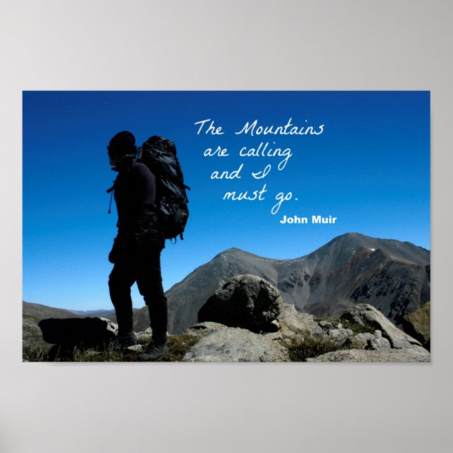 Póster Cita de John Muir: Las montañas están llamando (Frente)