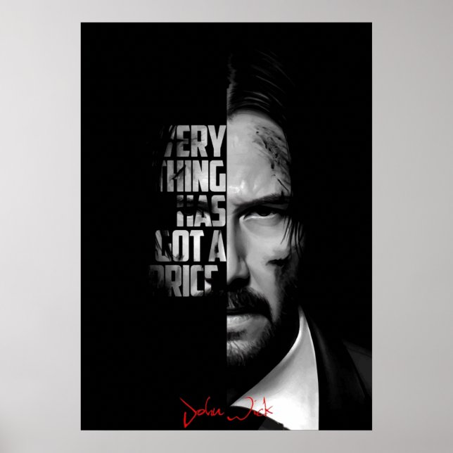 Póster Cita de John Wick en blanco y negro (Frente)