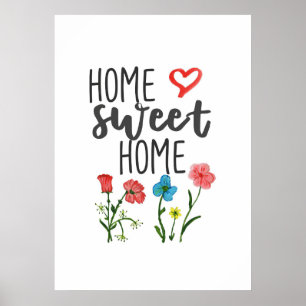 Póster Cita de la felicidad hogar flores de casa dulces