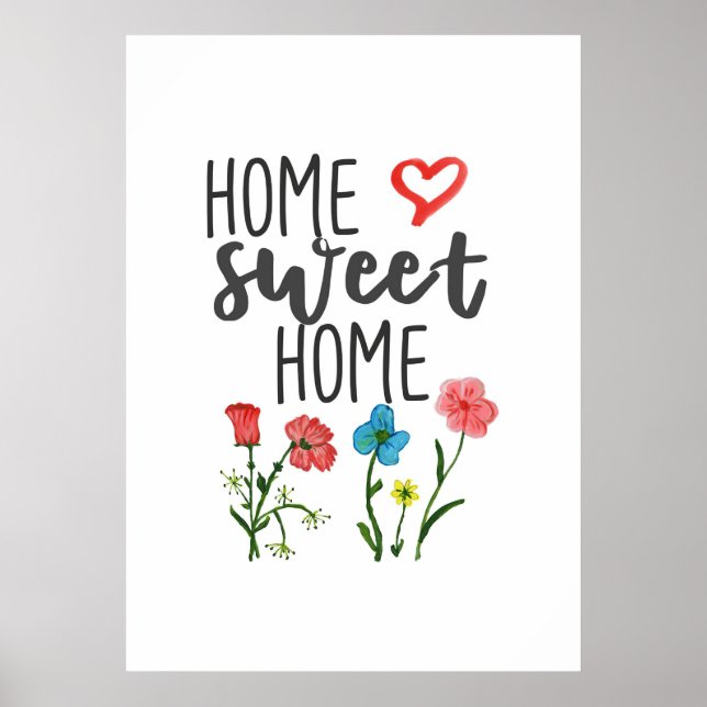 Póster Cita de la felicidad hogar flores de casa dulces (Frente)
