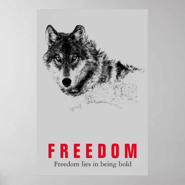 Póster Cita de la libertad motivadora Wolf Pop Art Gris R (Frente)