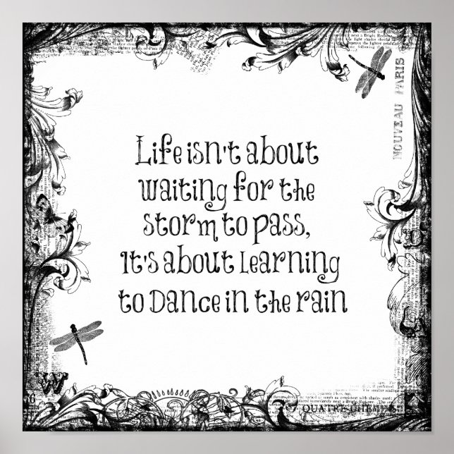 Póster Cita de la vida inspiradora: Bailando bajo la lluv (Frente)