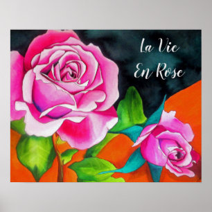 Póster Cita de La Vie En Rosa con color de agua Roses ros
