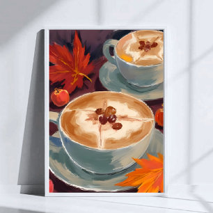 Póster Cita de Latte de Otoño   Hojas de Café de Otoño Ac