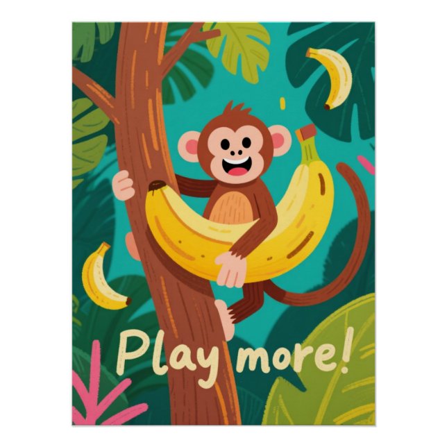 Póster Cita de mono juguetón con plátano Ar (Anverso)