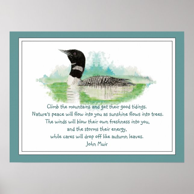 Póster Cita de Muir Nature, Watercolor Loon Wilderness (Frente)