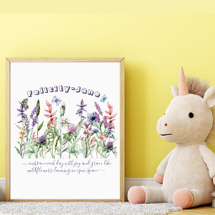 Póster Cita de nombre personalizado Mariposa Flor silvest