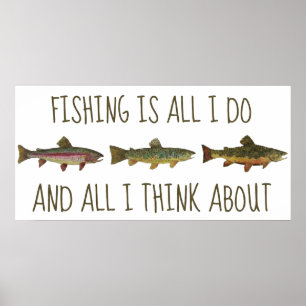 Póster Cita de pesca de trucha arcoíris marrón arroyo