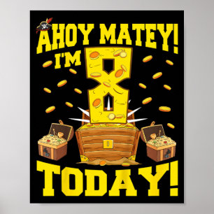 Póster Cita de pirata del 8º cumpleaños para niños para u