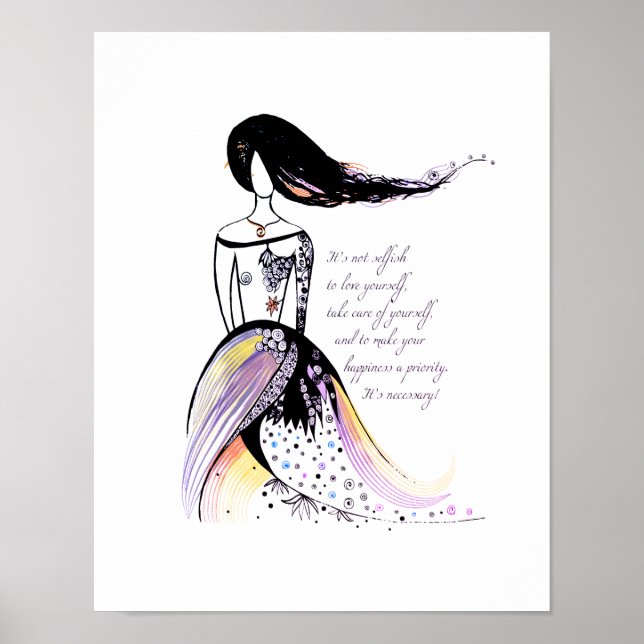 Póster Cita de una mujer ilustrada inspiradora auto AMOR (Frente)