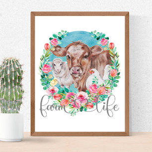 Póster Cita de vida de granja Familia granja gallina vaca