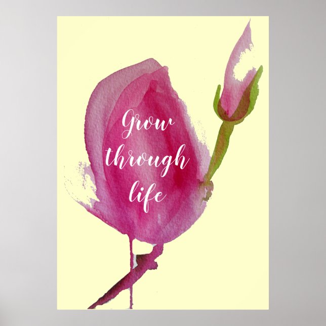Póster Cita de vida Flor rosa magnolia rosa (Frente)
