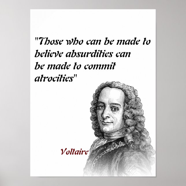 Póster Cita De Voltaire Sobre Absurdos Y Atrocidades (Frente)
