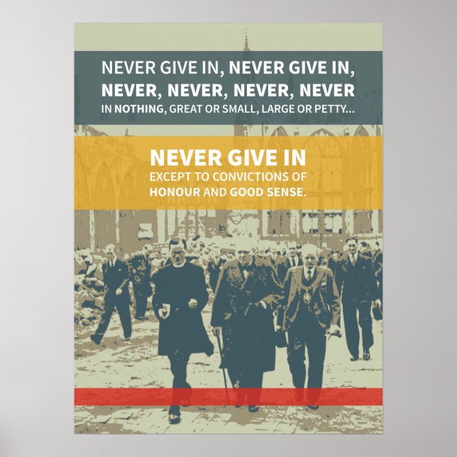 Póster Cita de Winston Churchill - Nunca Ceder (Frente)