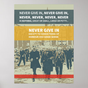 Póster Cita de Winston Churchill - nunca dé adentro