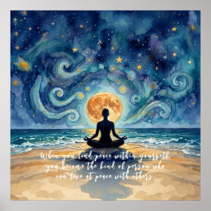 Póster Cita de Yoga Meditación Noche Estrellada Cielo Lun