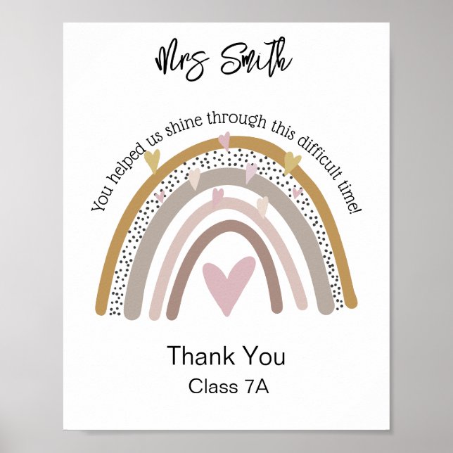 Póster cita del arco iris del profesor gracias (Frente)