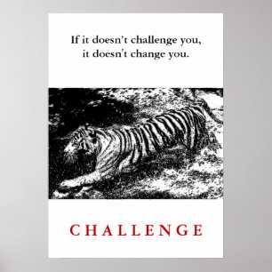 Póster Cita del desafío motivacional del tigre salvaje