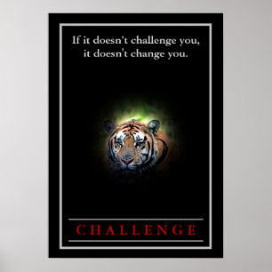 Póster Cita del desafío motivacional del tigre salvaje