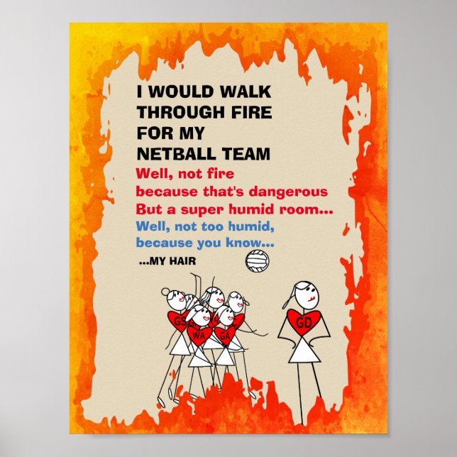 Póster Cita del equipo de Netball con figuras graciosas d (Frente)
