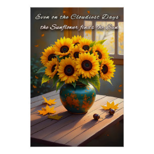 Póster Cita del girasol inspirador - Muro de otoño rústic