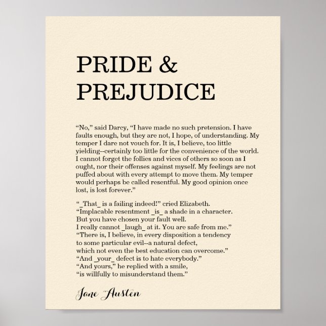 Póster Cita del libro de personalizables Jane Austen (Frente)