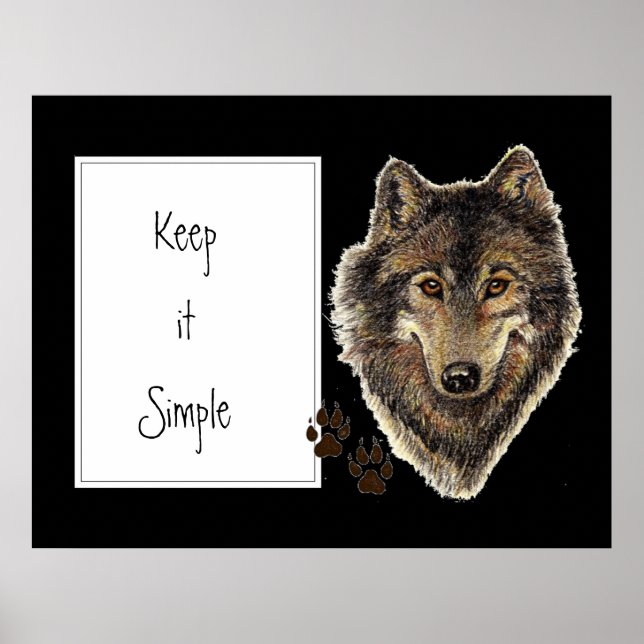 Póster Cita del lobo de acuarela "Manténgalo Simple" (Frente)