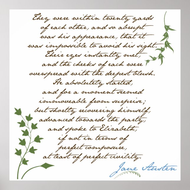 Póster Cita del Orgullo y Prejuicio de Jane Austen #1 (Frente)