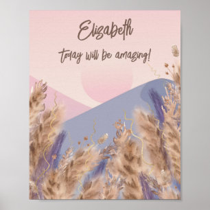 Póster Cita del Personalizado Boho Moda Pastel Pampas