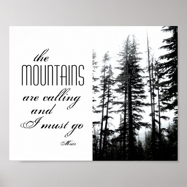 Póster cita del poster Muir con fotografía en blanco y ne (Frente)