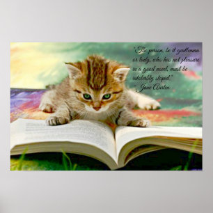 Póster Cita divertida de Jane Austen y poster del gatito