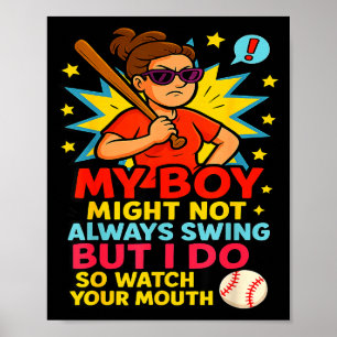 Póster Cita divertida de mamá de béisbol para regalo del