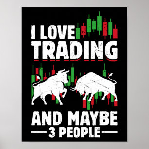 Póster Cita divertida de trading Toro y gráfico de velas 