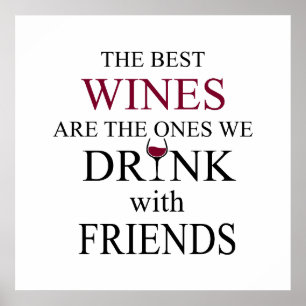 Póster cita divertida de vino para amigos