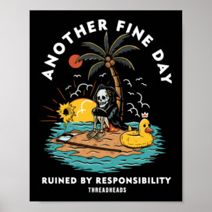 Póster Cita divertida retro esqueleto playa otro día geni