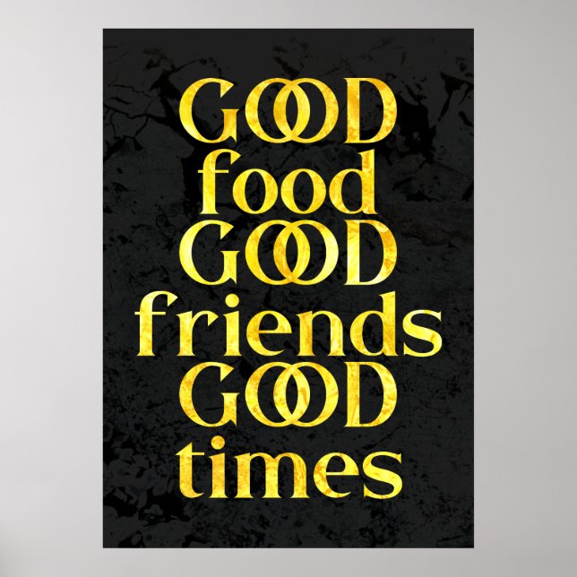Póster Cita elegante Gold Good Food Friends & Times (Frente)