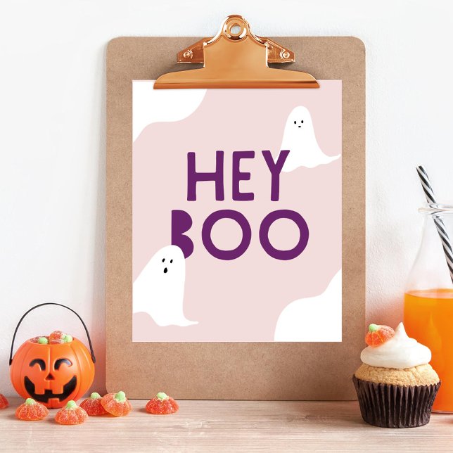 Póster Cita fantasma Hey Boo Niños Fiesta Halloween (hey boo cute ghost halloween sign)