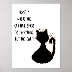 Póster Cita graciosa de pelo de gato lindo silueta de gat