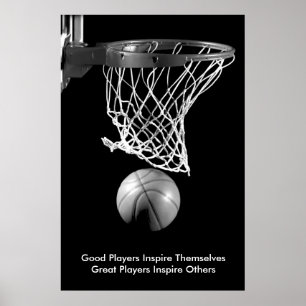 Póster Cita inspiradora Baloncesto Negro y Blanco